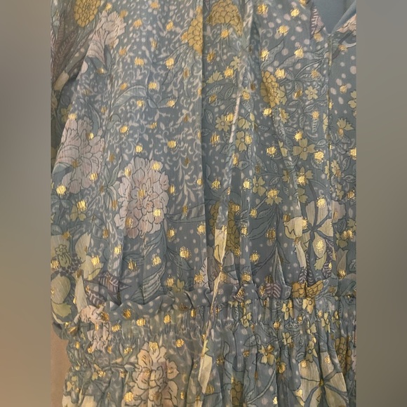 Lauren Conrad long sleeve mini peasant dress blue and gold size large - Picture 8 of 9